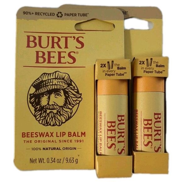 (2 PACK) NEW Burt's Bees The Original Paper Tube Moisturizing Lip Balm 0.34 Oz - Picture 2 of 6